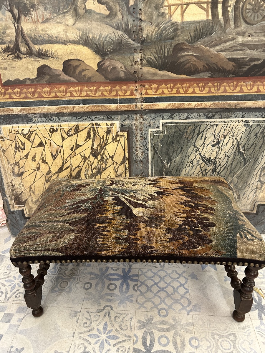 Large tabouret Louis XIII tapisserie Aubusson -photo-4