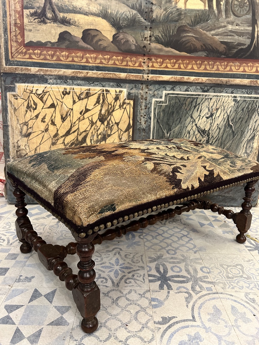 Large tabouret Louis XIII tapisserie Aubusson -photo-4
