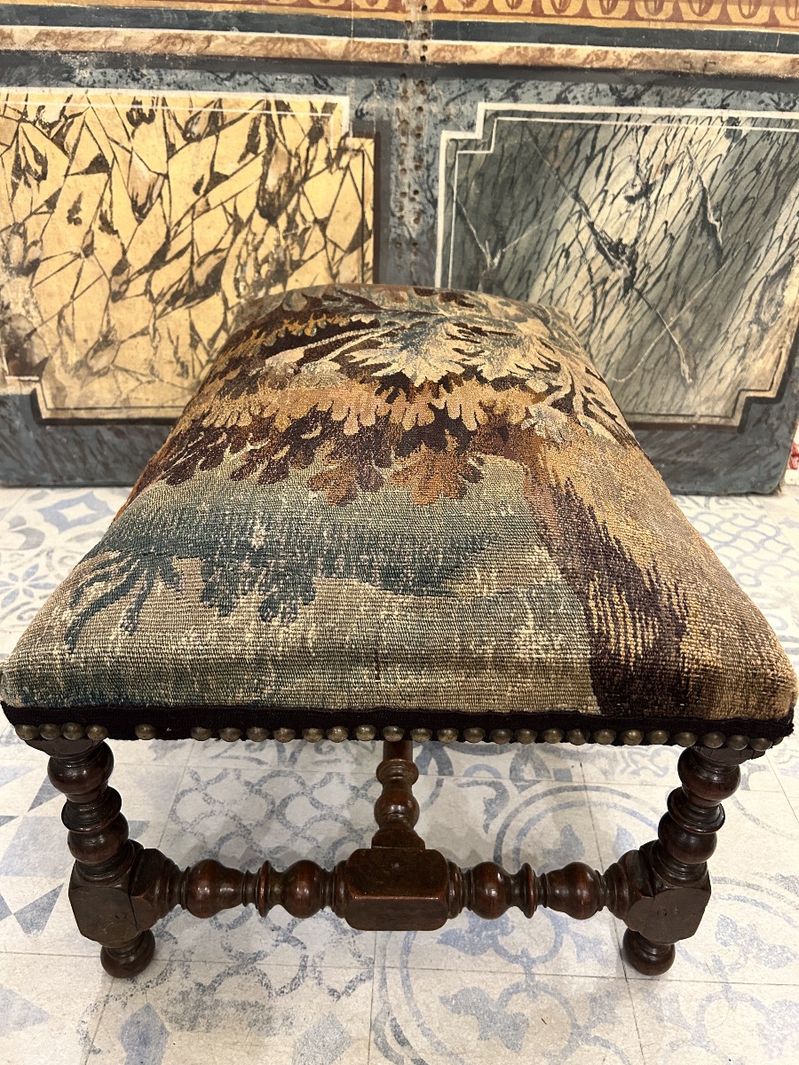 Large tabouret Louis XIII tapisserie Aubusson -photo-5
