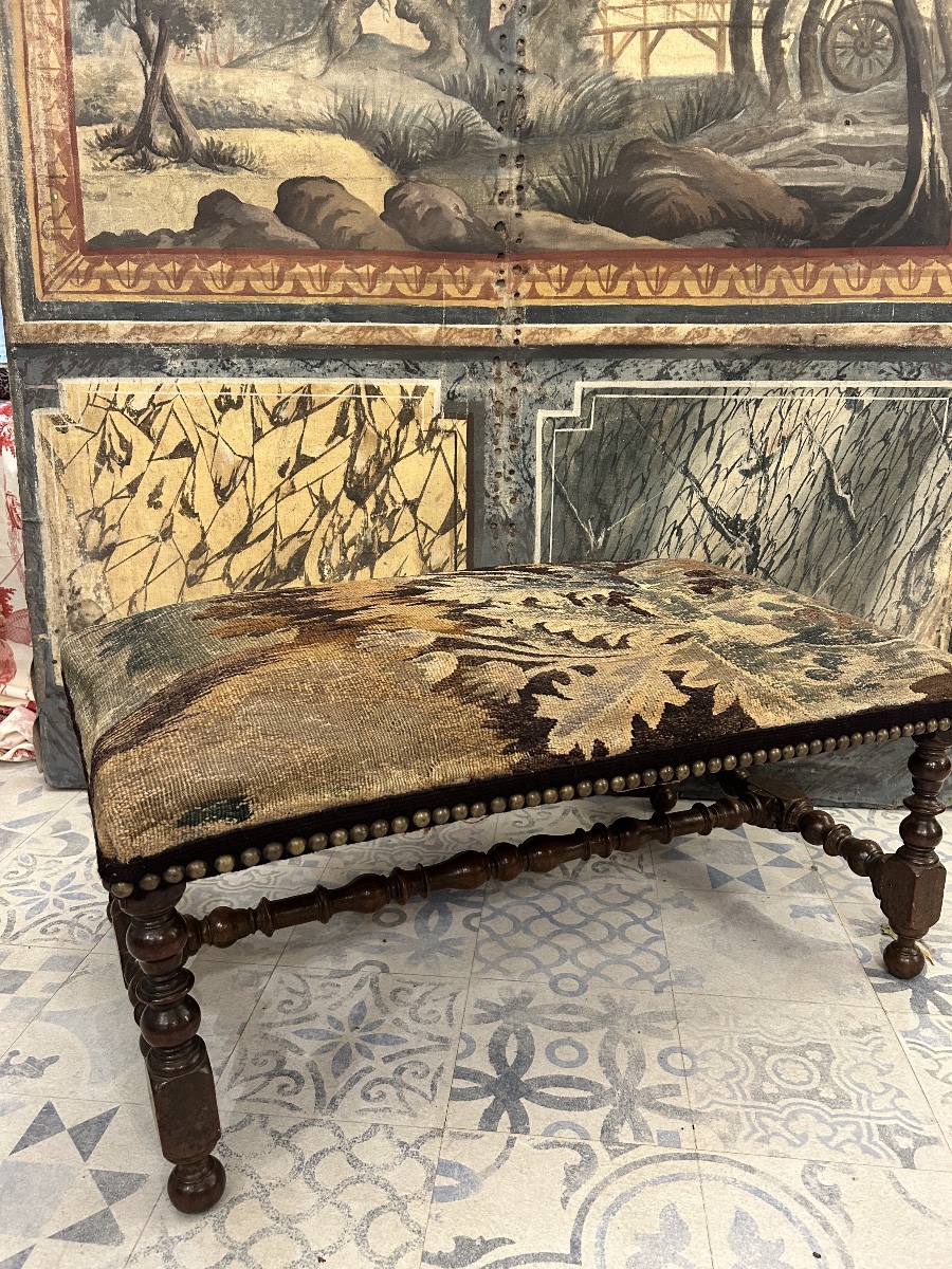 Large tabouret Louis XIII tapisserie Aubusson -photo-6