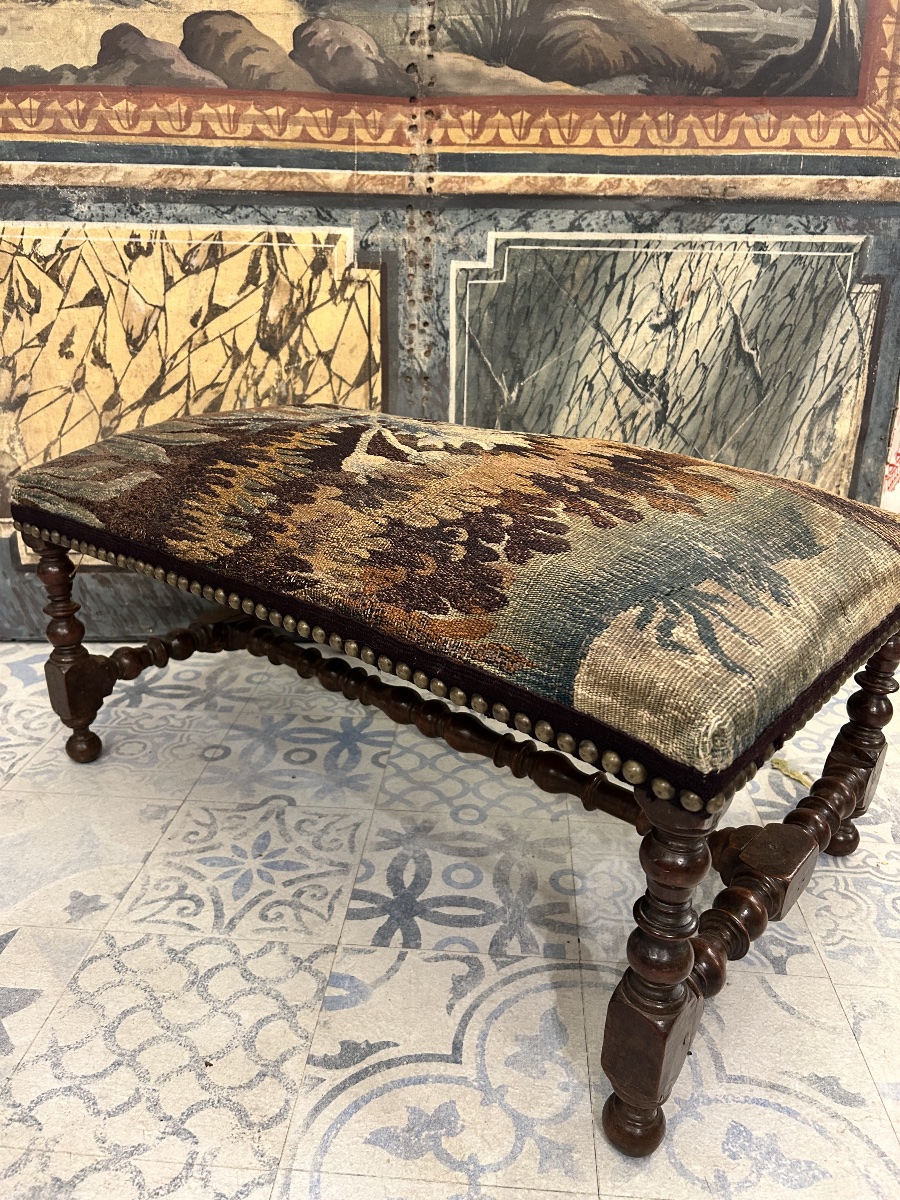 Large tabouret Louis XIII tapisserie Aubusson -photo-8