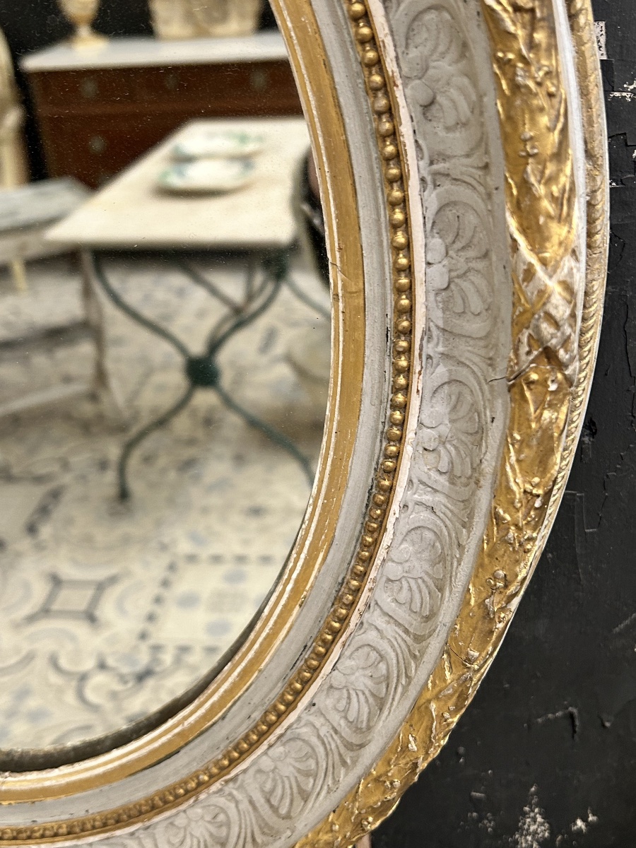 Pair Of Oval Openwork Mirrors Made Of Polychrome Stuccoed Wood -photo-4
