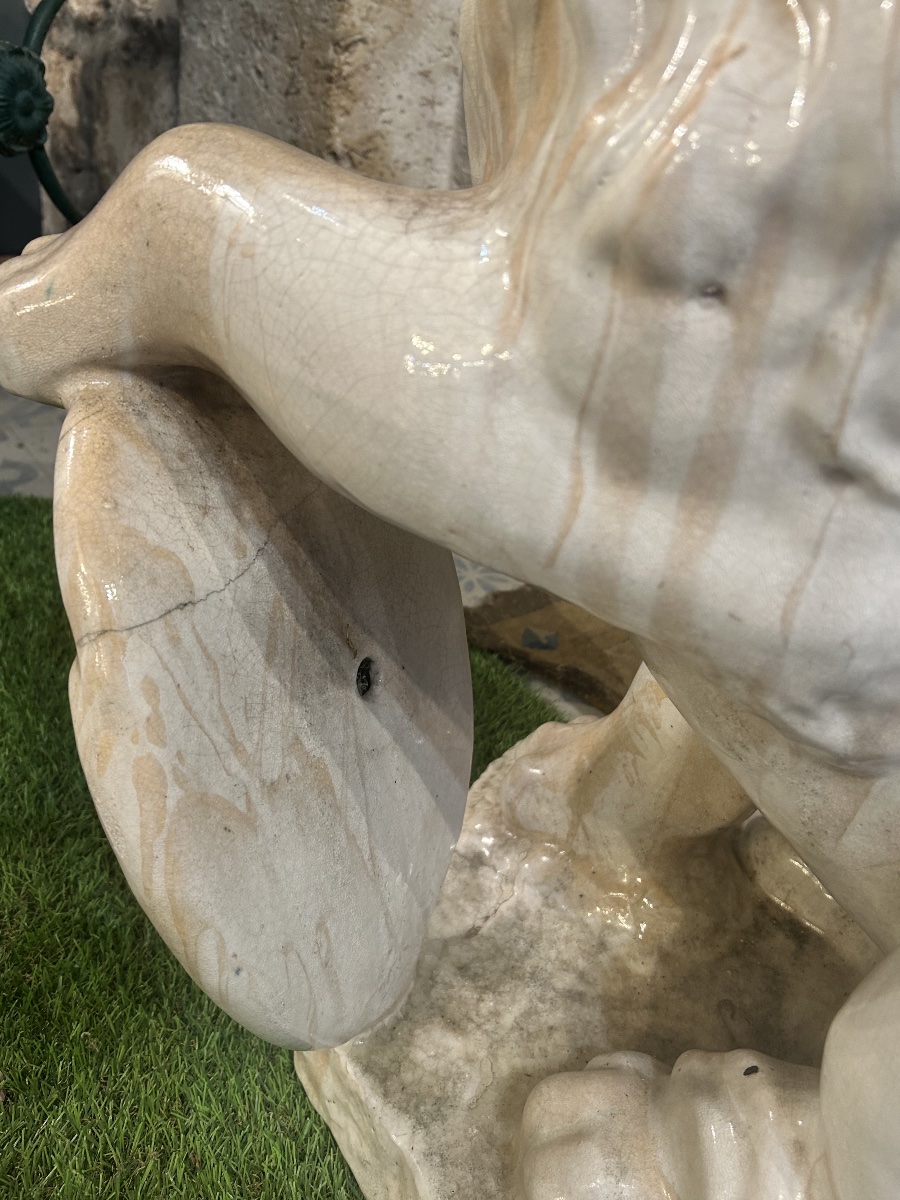Pair Of Glazed Terracotta Lions -photo-2