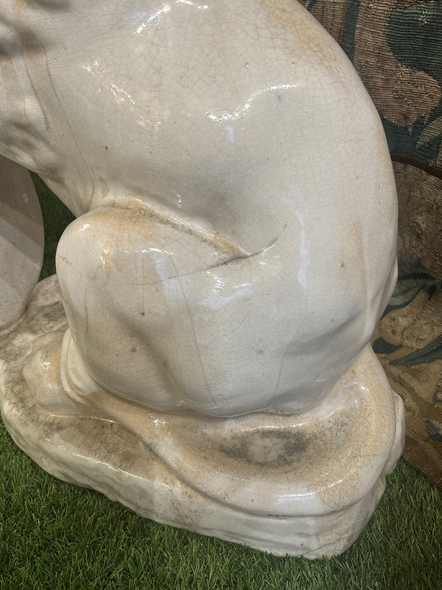 Pair Of Glazed Terracotta Lions -photo-4
