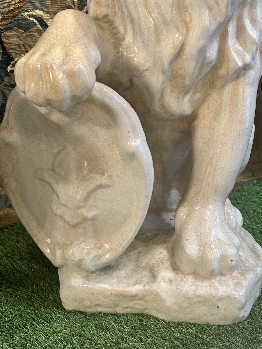 Pair Of Glazed Terracotta Lions -photo-3