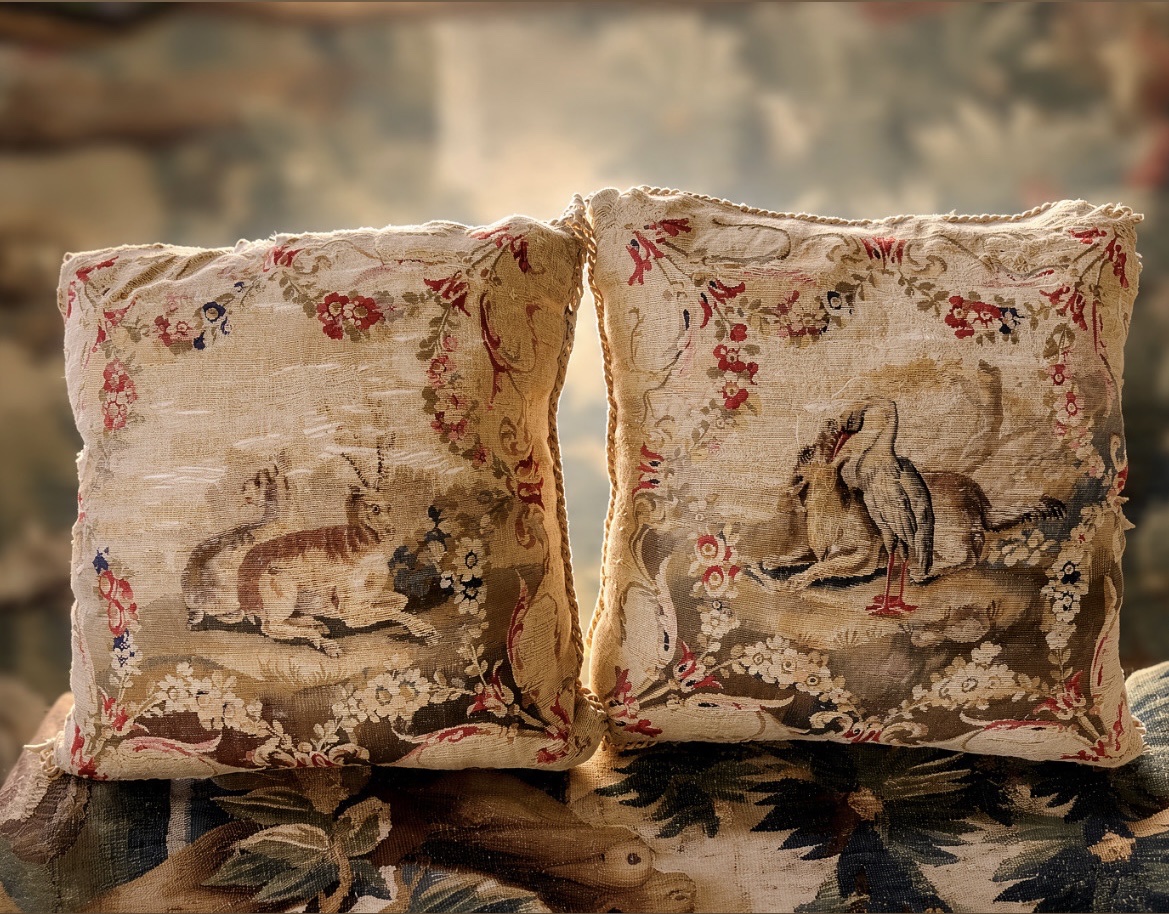 Pair Of Cushions From The Aubusson Workshop, 18th Century 