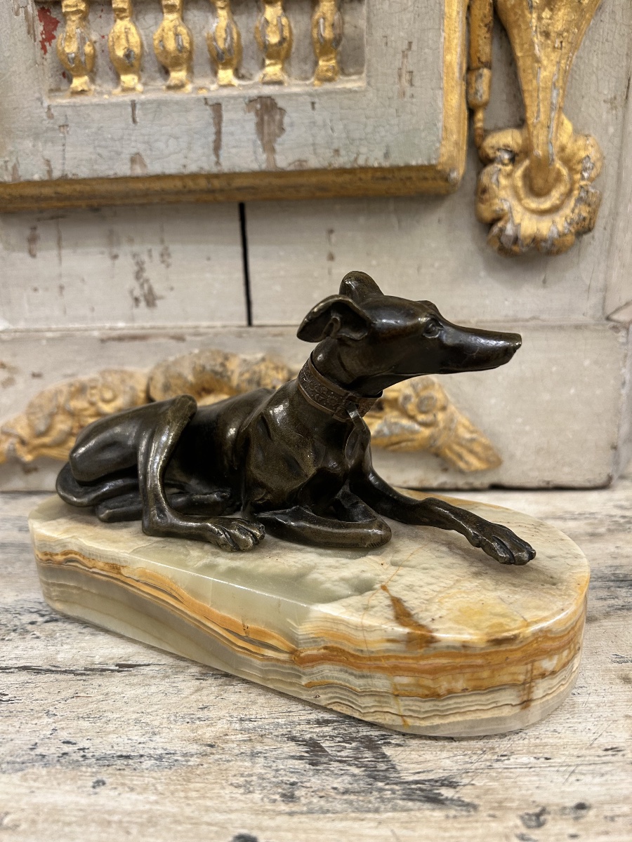 Bronze Sculpture “reclining Greyhound” -photo-2