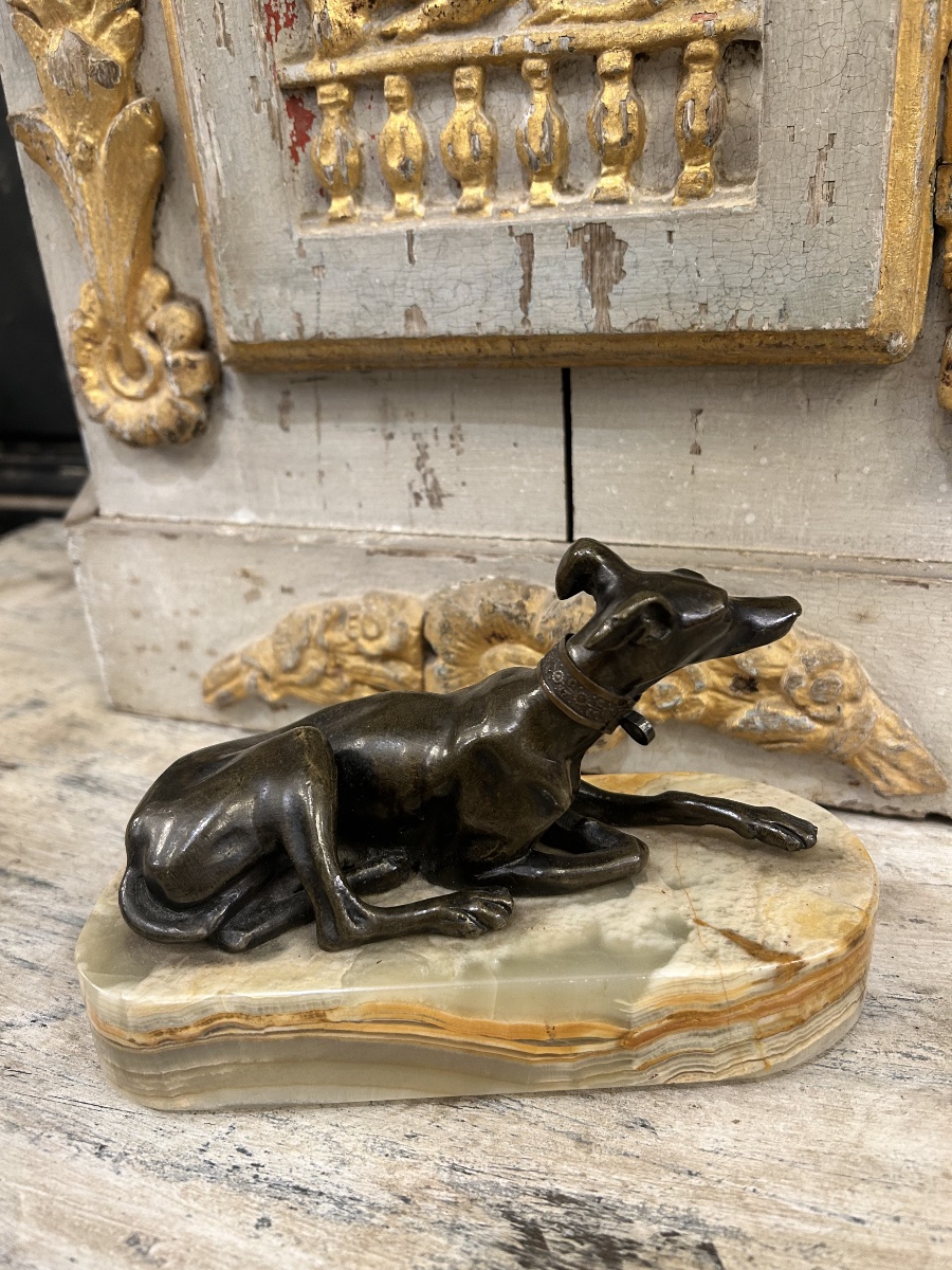 Bronze Sculpture “reclining Greyhound” -photo-3