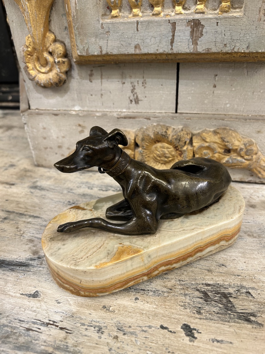 Bronze Sculpture “reclining Greyhound” -photo-4