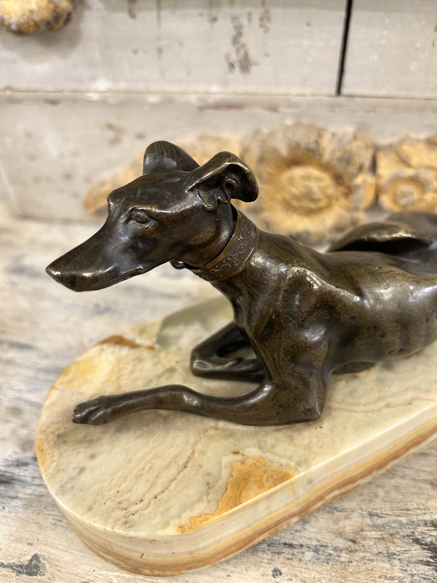 Bronze Sculpture “reclining Greyhound” -photo-1