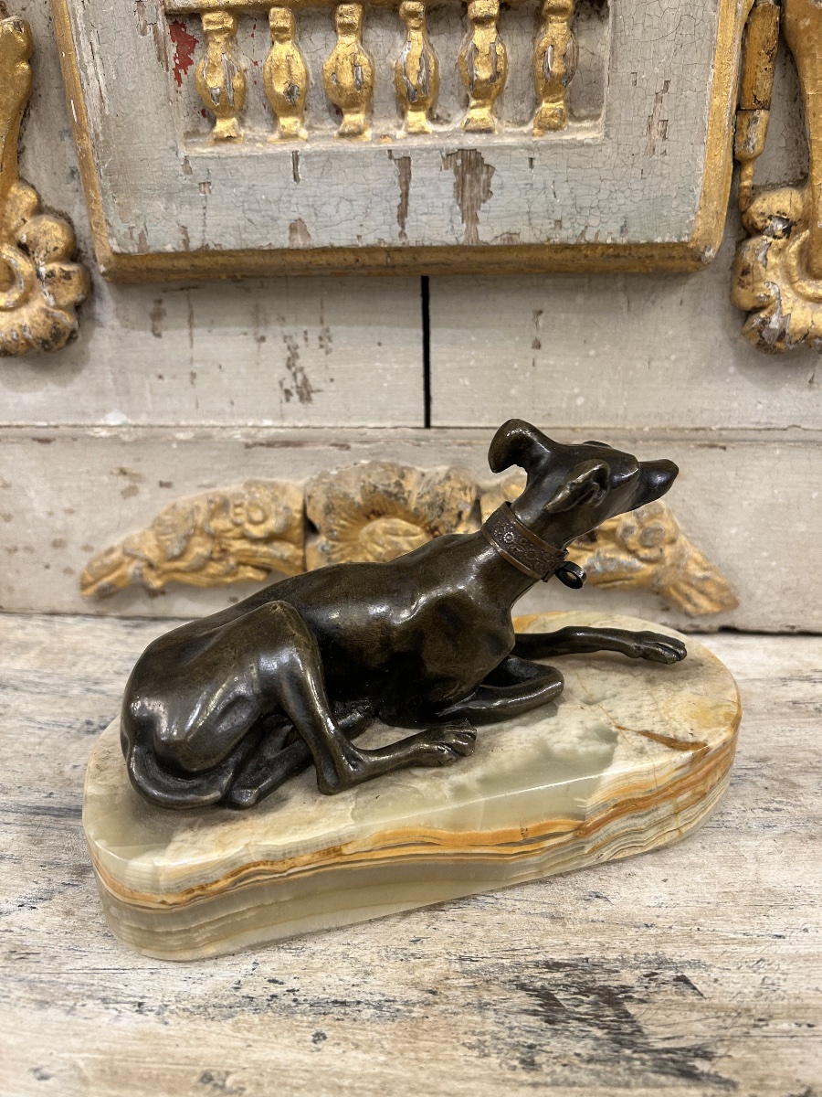 Bronze Sculpture “reclining Greyhound” -photo-7