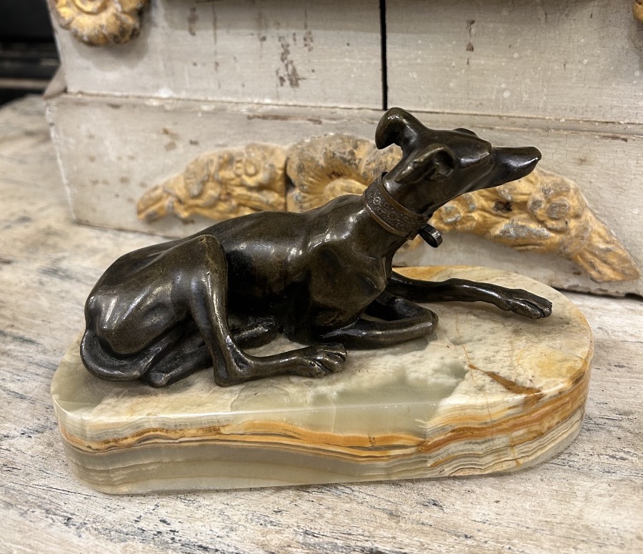 Bronze Sculpture “reclining Greyhound” 