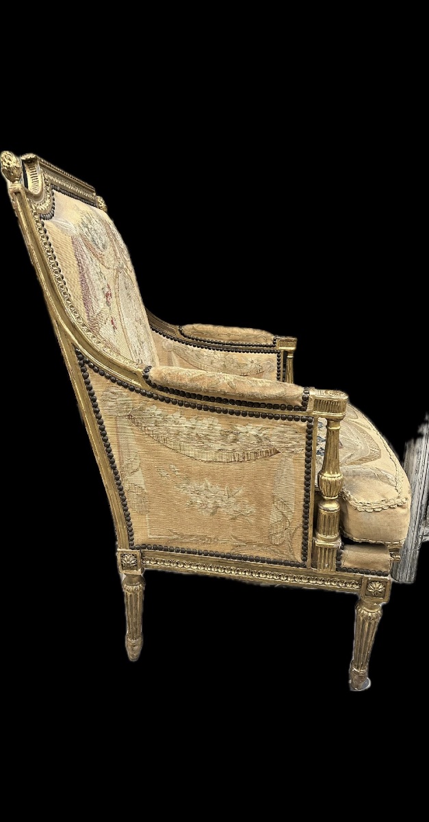 Bergère en bois doré style Louis XVI -photo-2