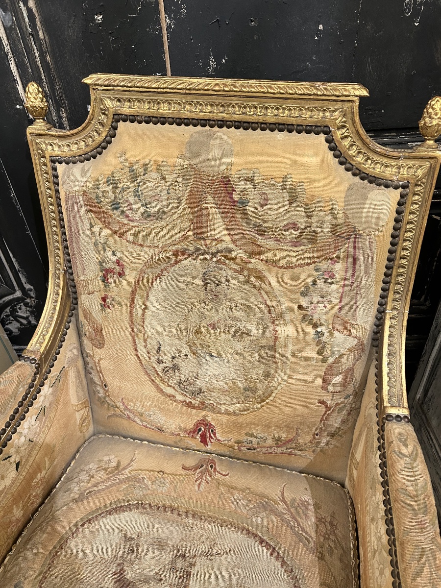 Bergère en bois doré style Louis XVI -photo-4