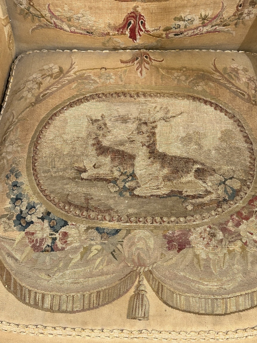 Bergère en bois doré style Louis XVI -photo-1