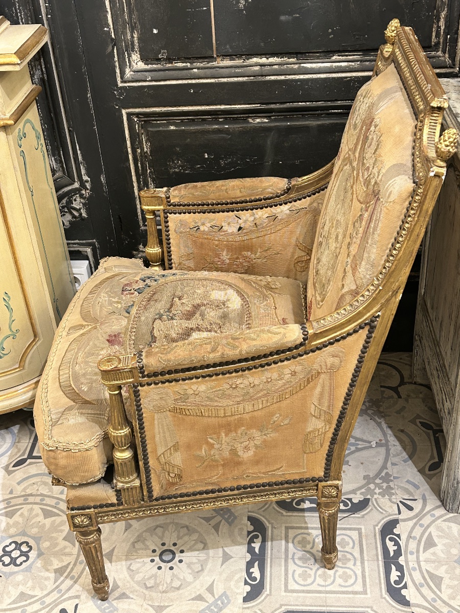 Bergère en bois doré style Louis XVI -photo-2