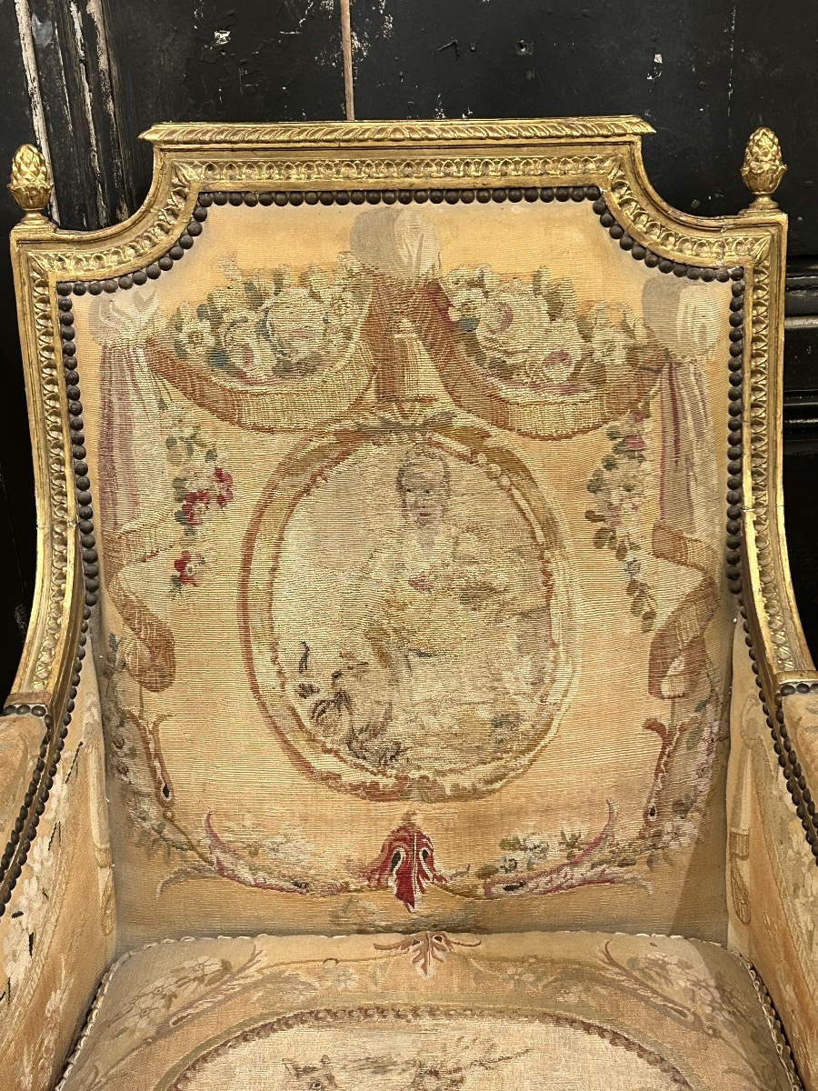 Bergère en bois doré style Louis XVI -photo-4