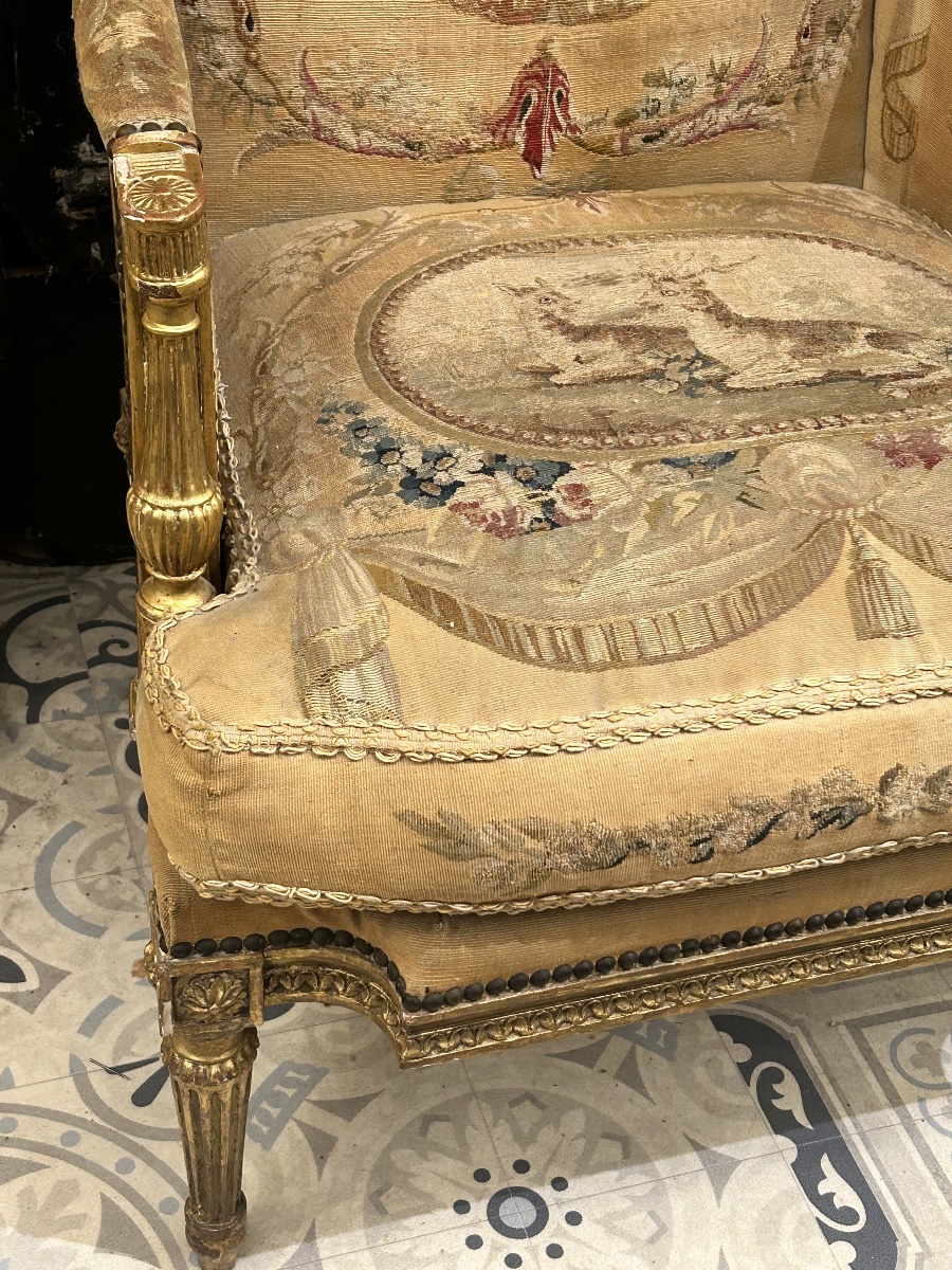 Bergère en bois doré style Louis XVI -photo-6