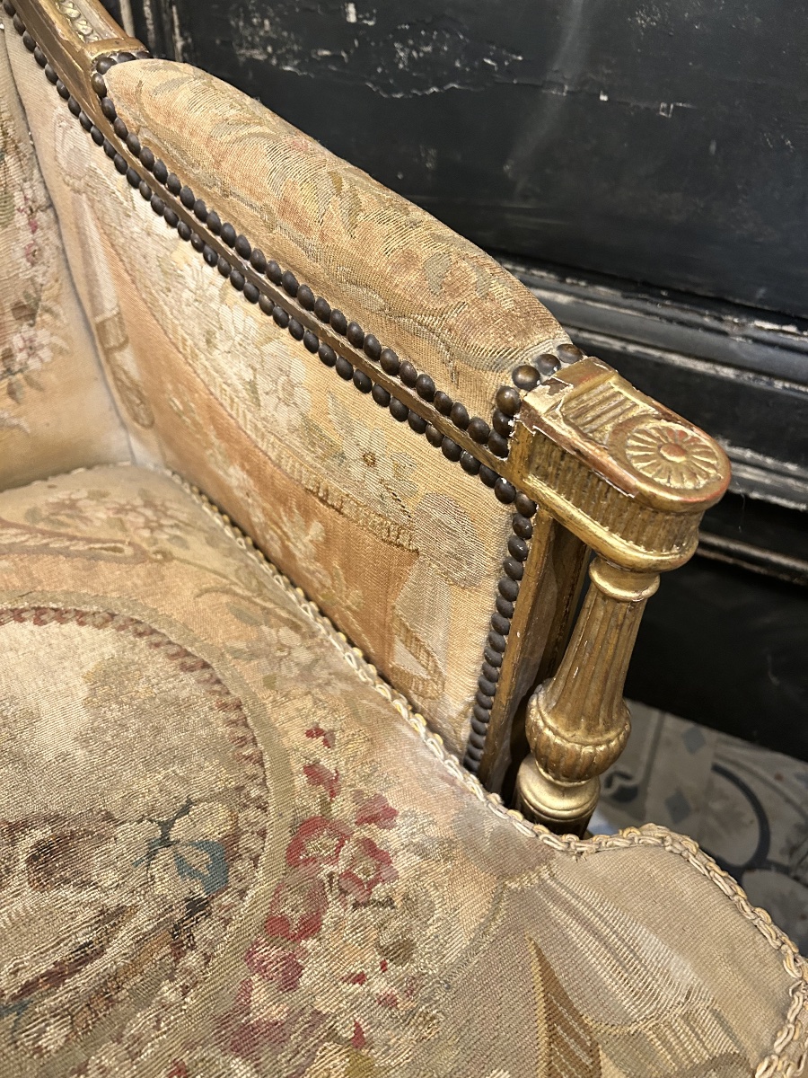Bergère en bois doré style Louis XVI -photo-7