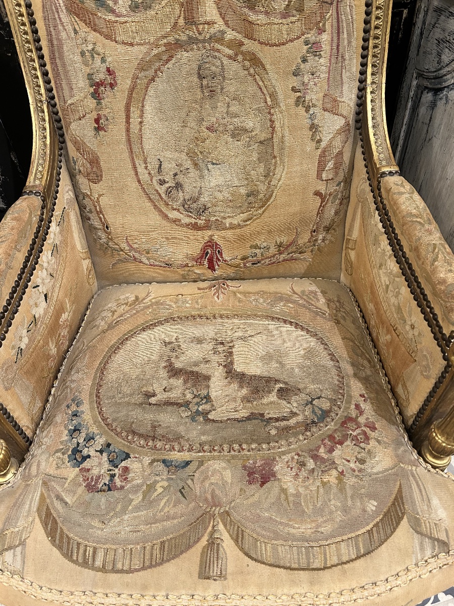 Bergère en bois doré style Louis XVI -photo-8