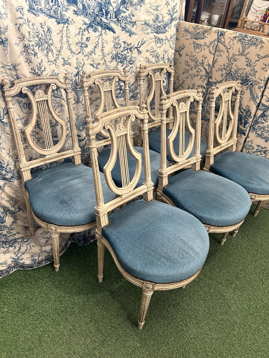 Set Of 6 Chairs With Lyre-shaped Backs -photo-4