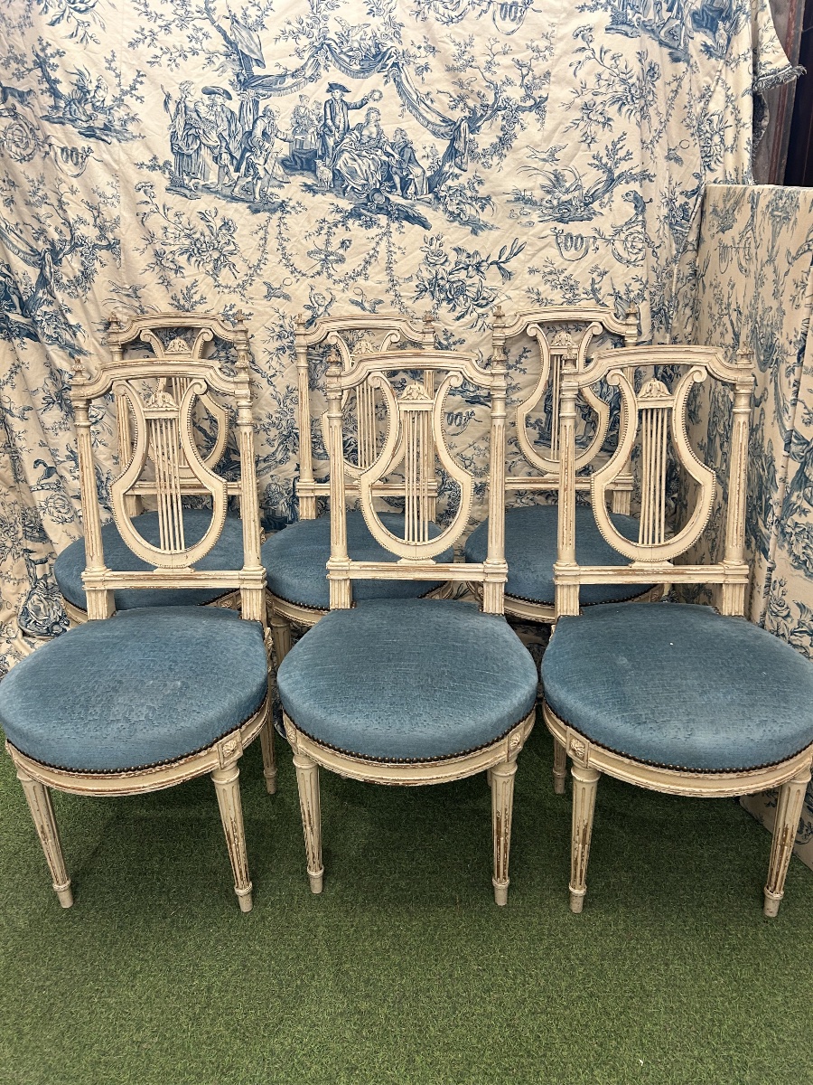 Set Of 6 Chairs With Lyre-shaped Backs -photo-5