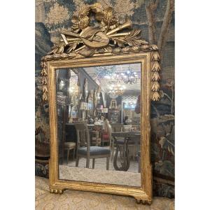 Louis XVI Period Pediment Mirror With Musical Instruments 