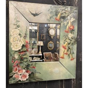 Wooden Mirror Painted With Flowers And Birds 