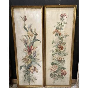 Paire d’aquarelles florales 