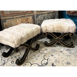 Pair Of Neoclassical Style X-shaped Stools 