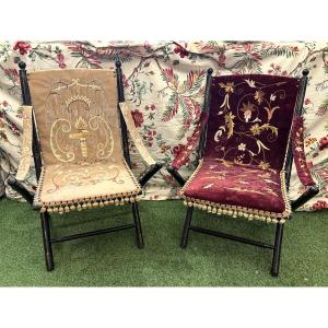 Paire de fauteuils pliants façon bambou Napoléon III