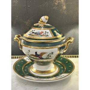 Soup Tureen And Its Frame In Porcelain Of Paris