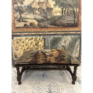 Large Louis XIII-style Stool With Aubusson Tapestry