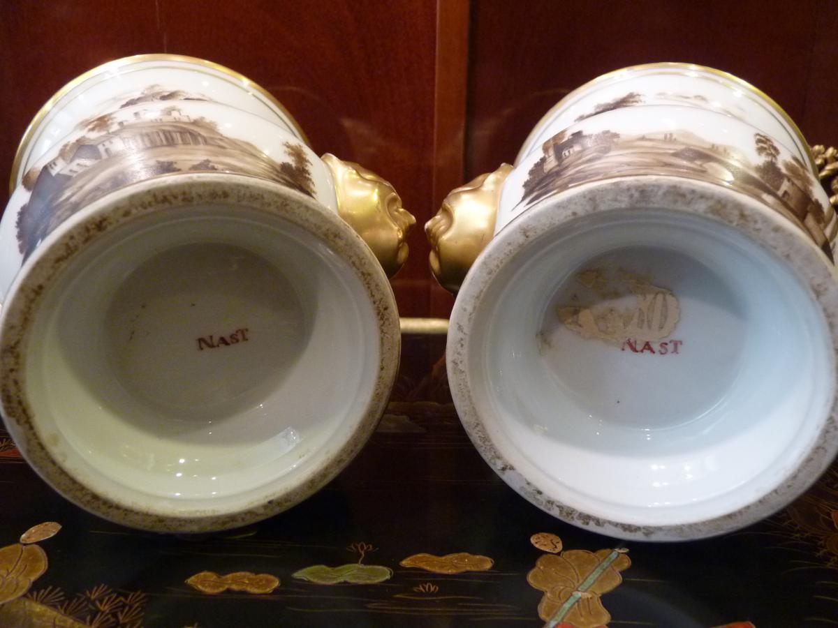 Manufacture Nast In Paris Pair Of Vases Porcelain, Empire Period - Restoration-photo-7
