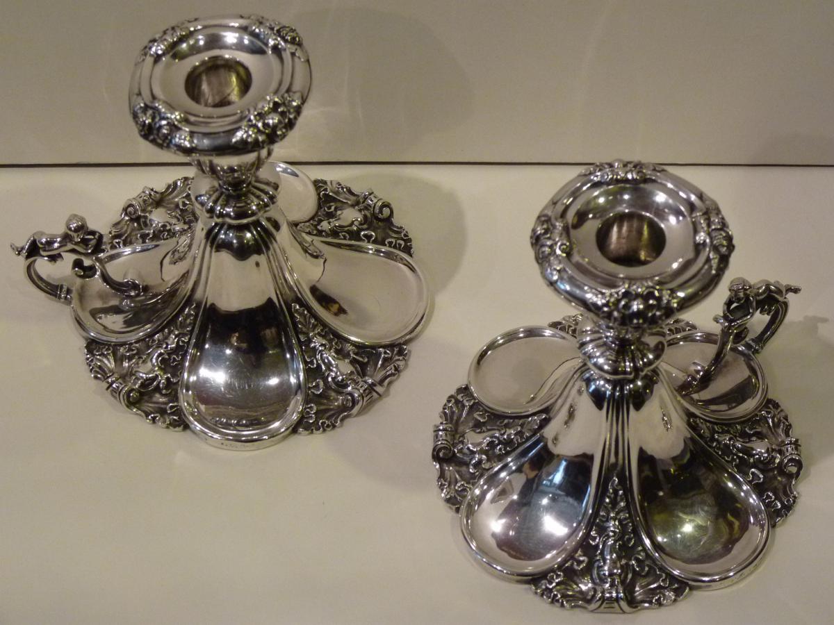 Paire Bougeoirs Russes, Argent Massif, Orfèvre Sazikov, Saint-Petersbourg, 1859-photo-1