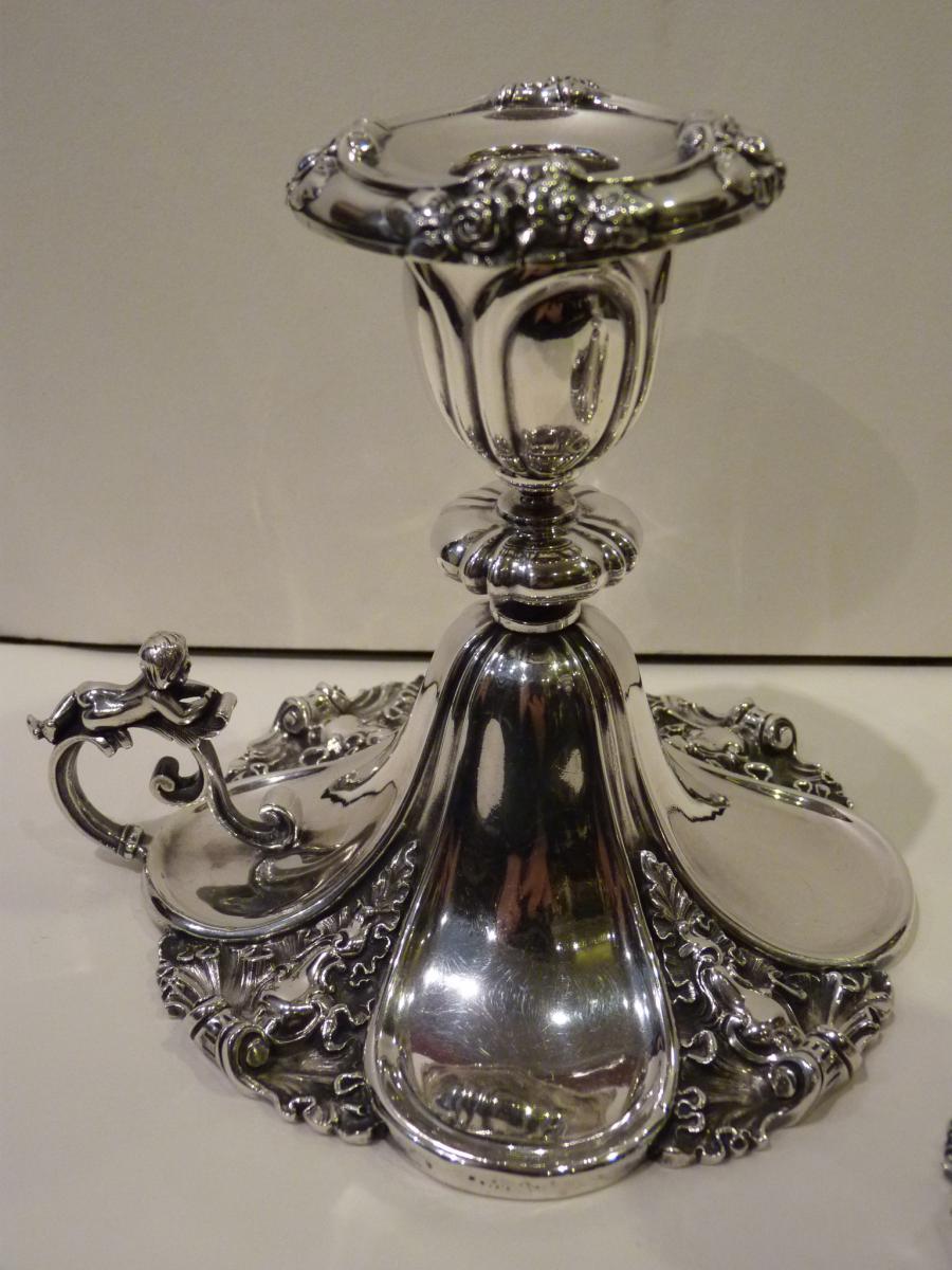 Paire Bougeoirs Russes, Argent Massif, Orfèvre Sazikov, Saint-Petersbourg, 1859-photo-2