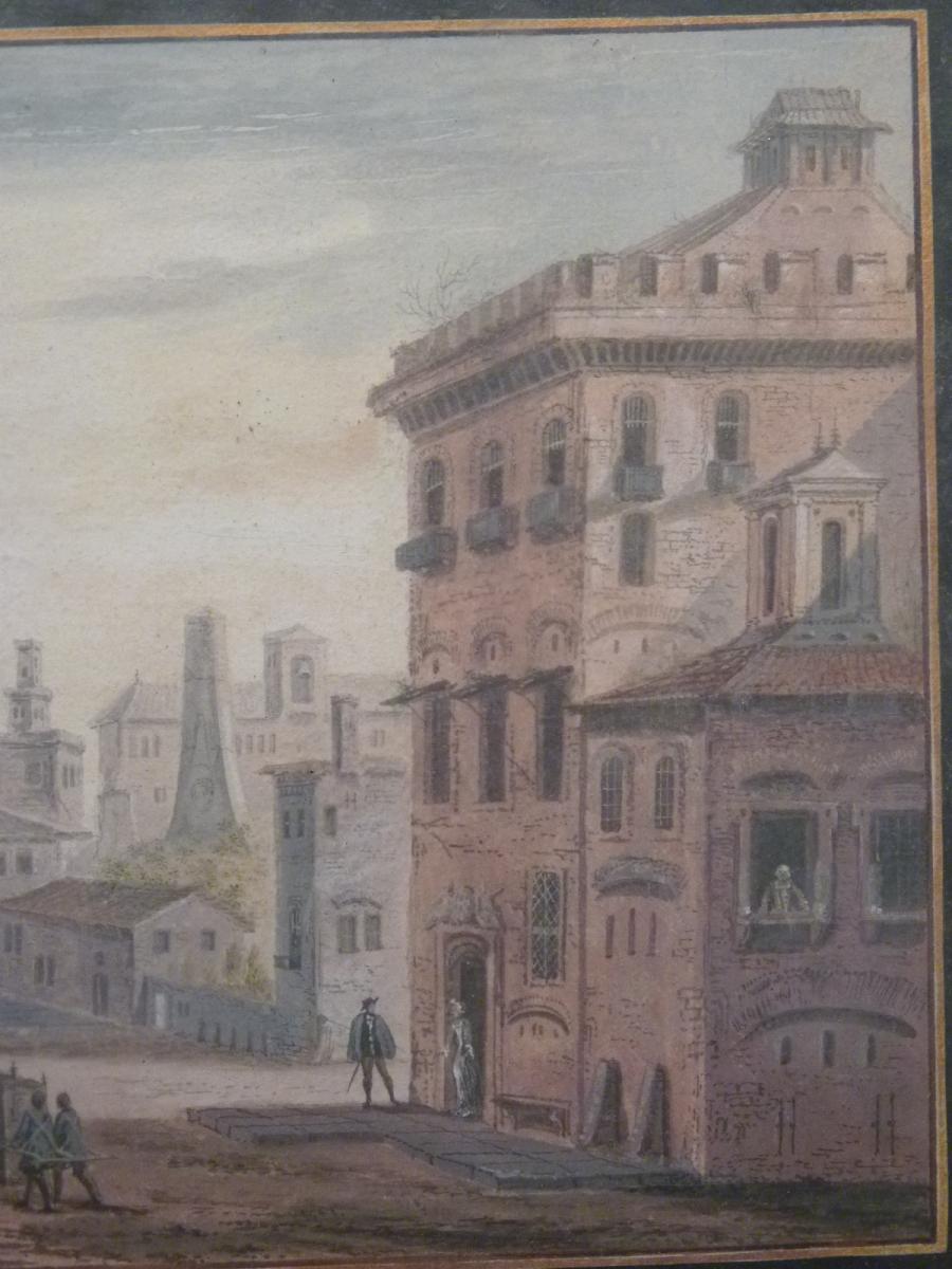 Abraham Rademaker (1676-1735) Italian City, Watercolor-photo-3