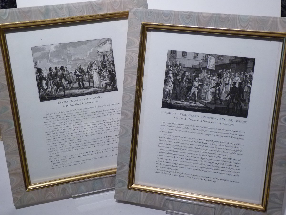 Paire de Gravures Royalistes, Louis XVIII & le Duc de Berry, Epoque Restauration