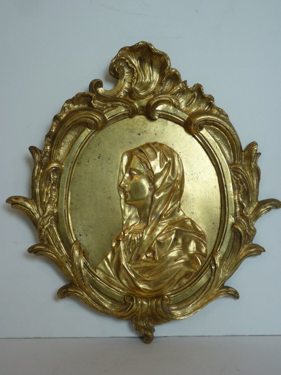 The Virgin, Medallion, Gilt Bronze, Louis XV Period-photo-2