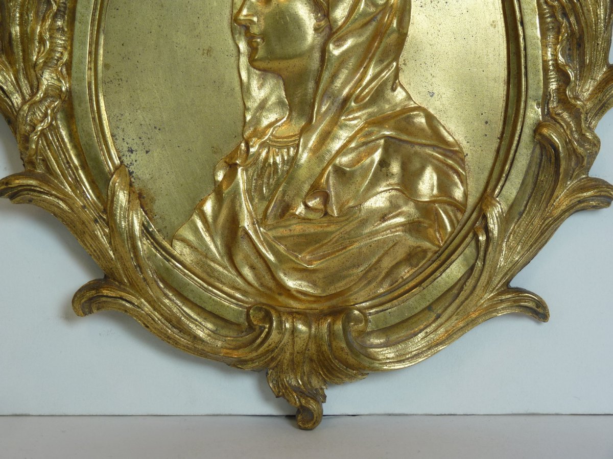 The Virgin, Medallion, Gilt Bronze, Louis XV Period-photo-4