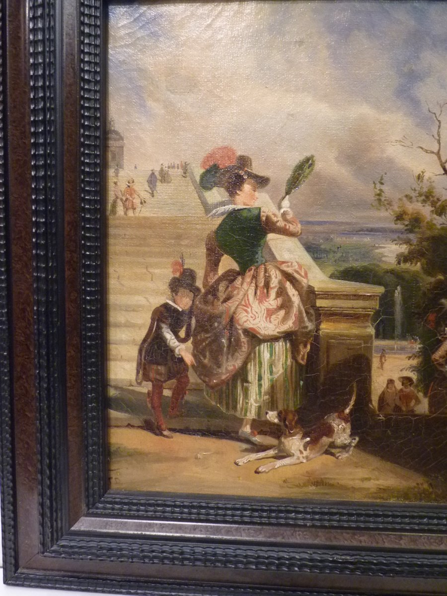 Jules Dehaussy (1812-1891) Dame de Cour Gravissant les Escaliers du Pavillon Henri IV -photo-3