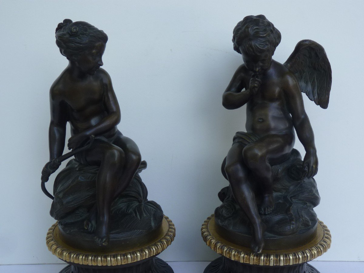 Amour Menaçant & Psyché, d'après Falconet, Sculptures en Bronze, 19e Siècle-photo-2