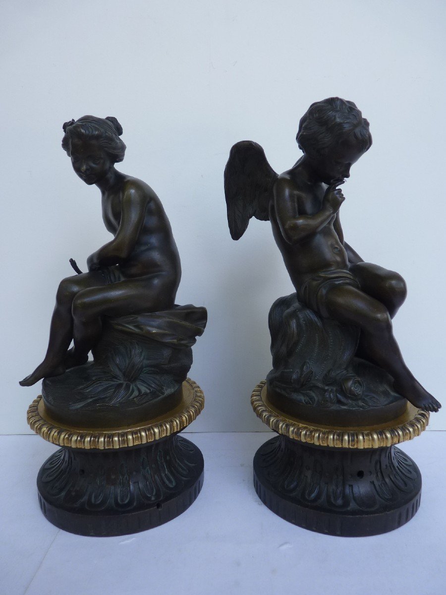 Amour Menaçant & Psyché, d'après Falconet, Sculptures en Bronze, 19e Siècle-photo-2