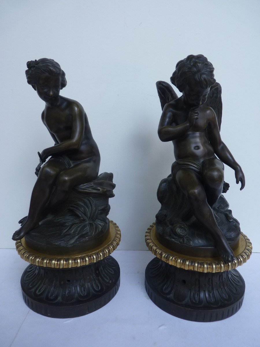 Amour Menaçant & Psyché, d'après Falconet, Sculptures en Bronze, 19e Siècle-photo-3