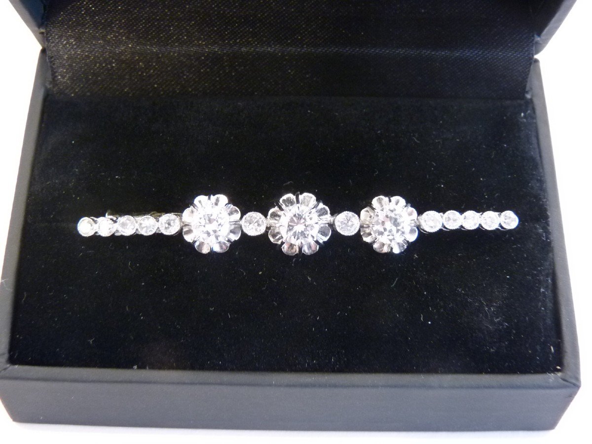 Broche Barrette Ancienne En Or 14 Carats Avec 24 émeraudes - Style Années 20, Bon état