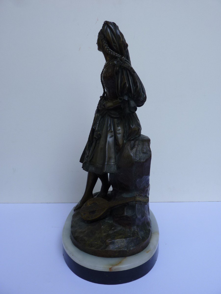 Jeune Femme Romantique au Tambourin, Bronze Attribué à Théodore Gechter, Vers 1830-photo-3