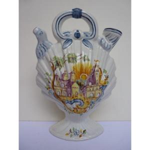Vase Gourde à la Coquille, Style Renaissance, Faience d'Alcora, Vers 1960