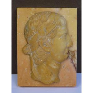 Roman Emperor Plaque, Yellow Marble From Siena, Italy Early 19th Century