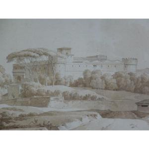 Vue de Castel Gandolfo par Constant Bourgeois du Castelet, Dessin 1788