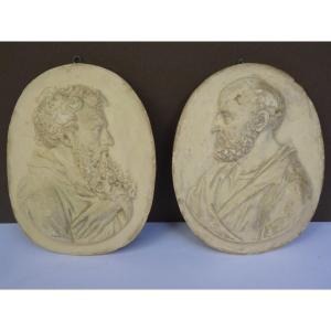 After Jean Warin (1607-1672) Saint Peter & Saint Paul Medallions, Plaster, 19th Century